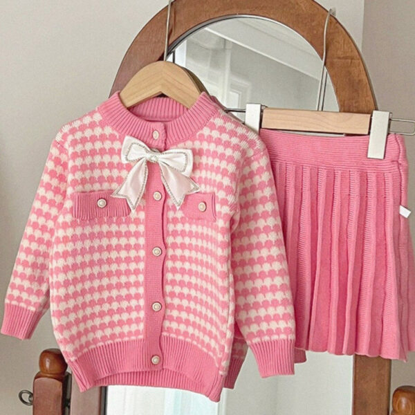 256_3.jpg Knit Cotton Girls' Cardigan & Skirt Set