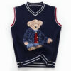 Bear Knit Cotton Sleeveless Pullover in Navy Blue
