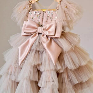 Sequin Princess Cake Dress in Beige Pink