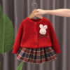 2-Piece Bunny Retro Skirt & Cardigan Set